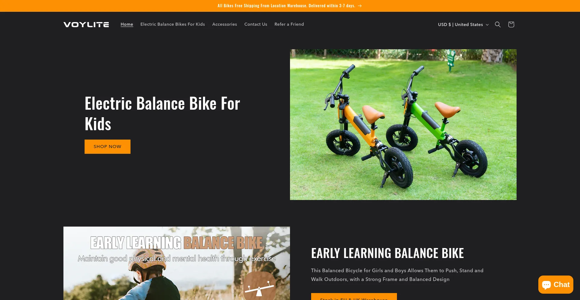 Website screenshot of Voylitebike.com
