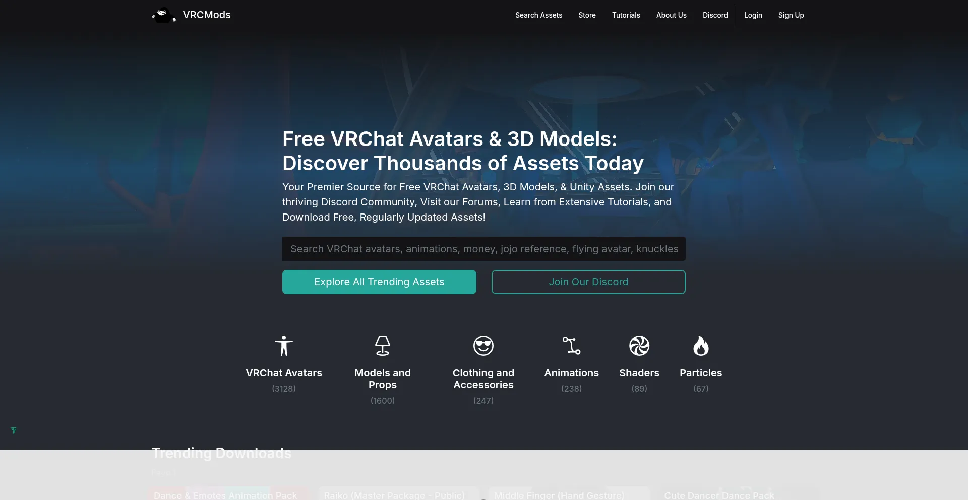 Website screenshot of Vrcmods.com