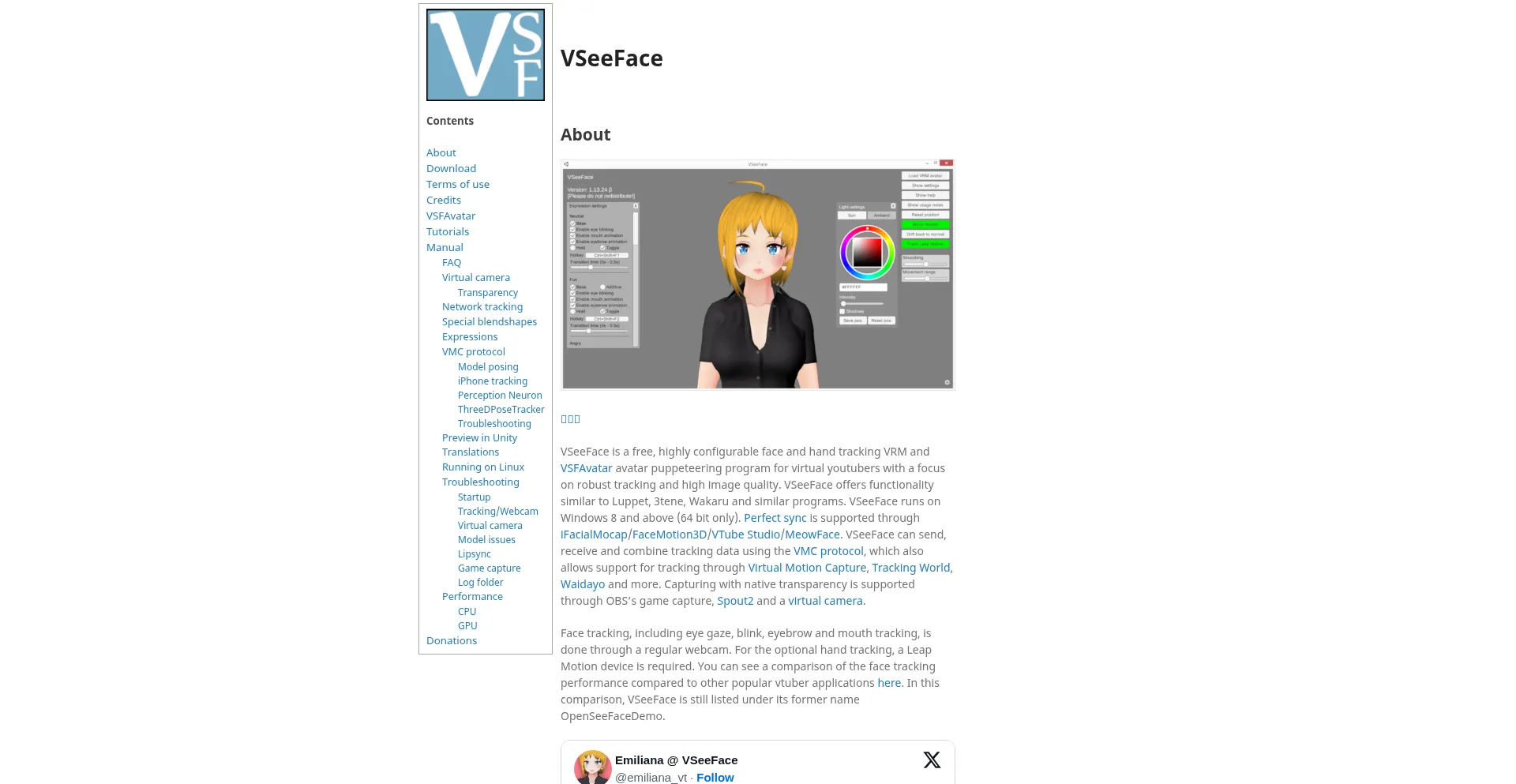 Website screenshot of Vseeface.icu