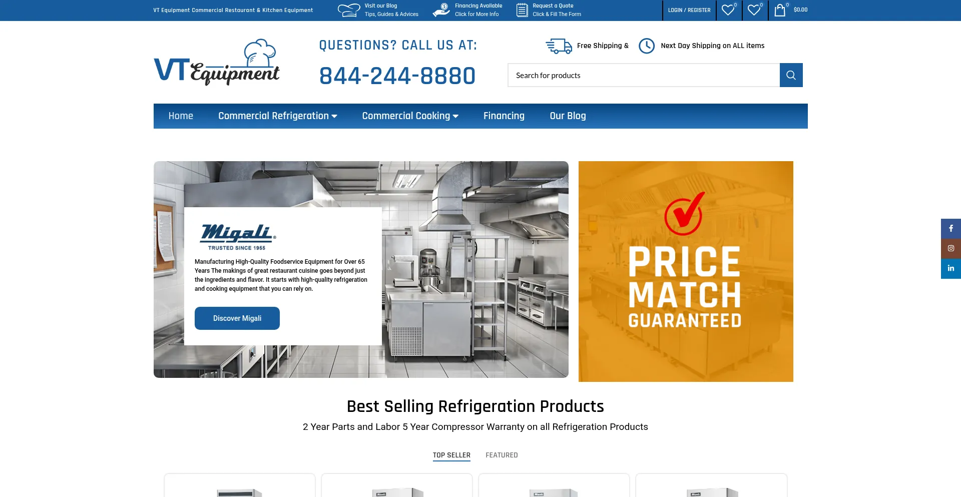 Website screenshot of Vtequipment.com