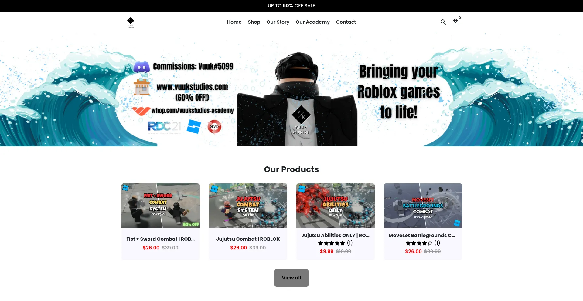 Website screenshot of Vuukstudios.com