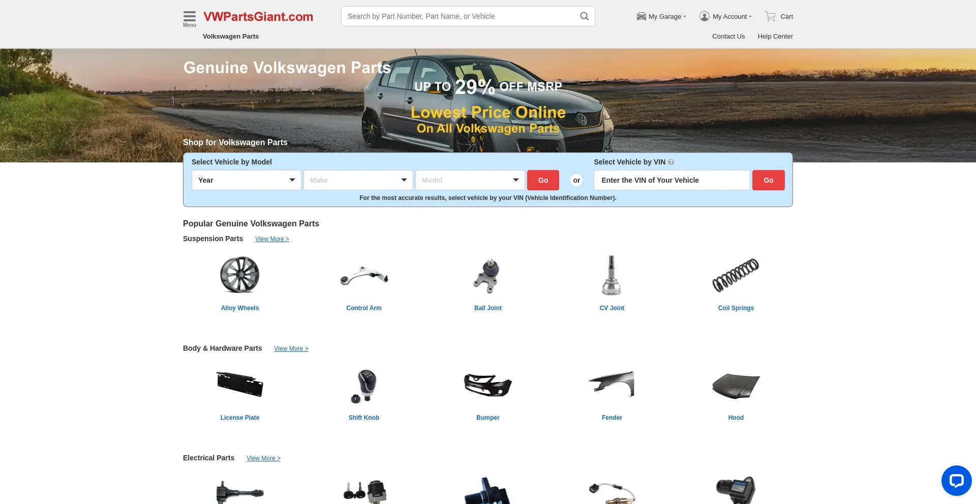 Website screenshot of Vwpartsgiant.com