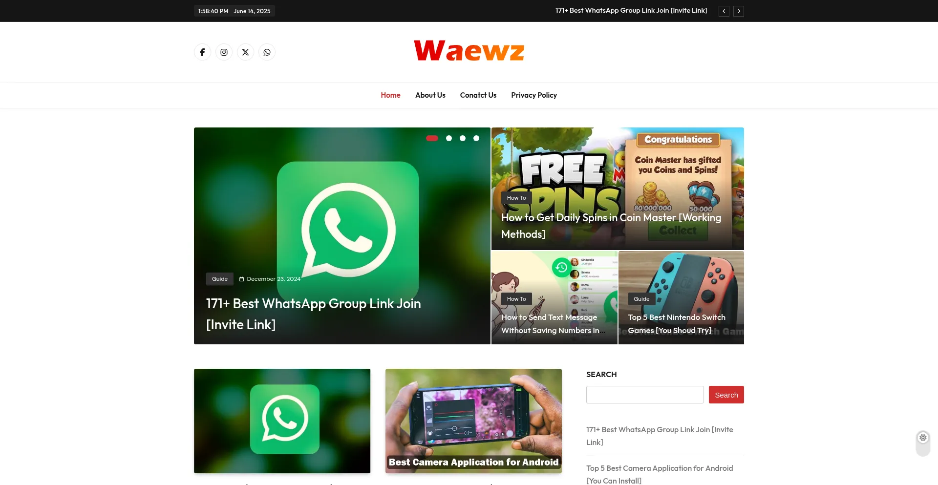 Website screenshot of Waewz.com