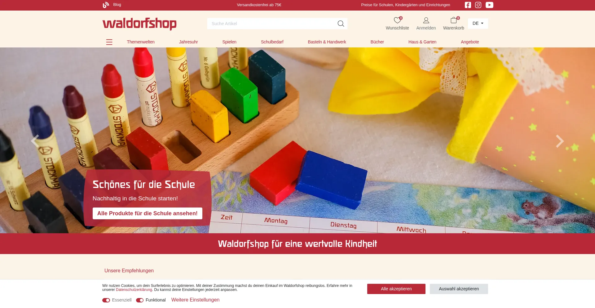 Website screenshot of Waldorfshop.eu