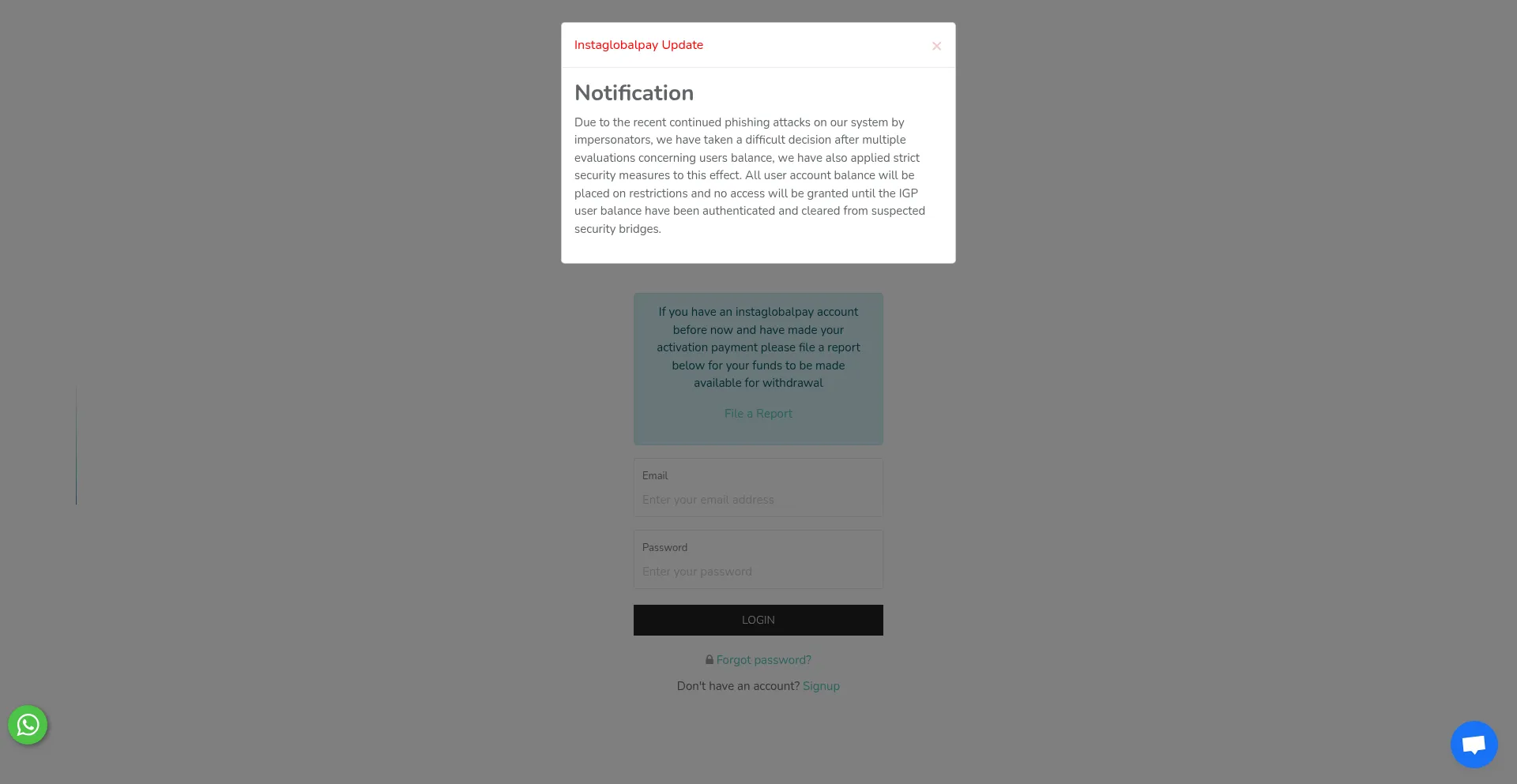Website screenshot of Wallet.instaglobal-pay.com