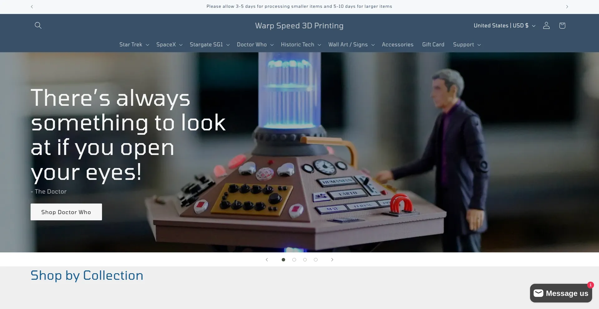 Website screenshot of Warpspeed3dprinting.com