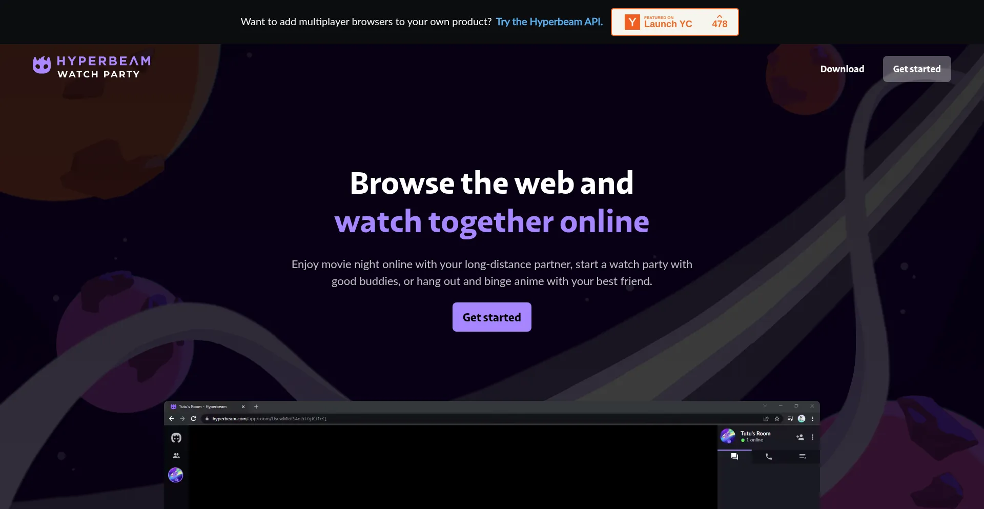 Website screenshot of Watch.hyperbeam.com