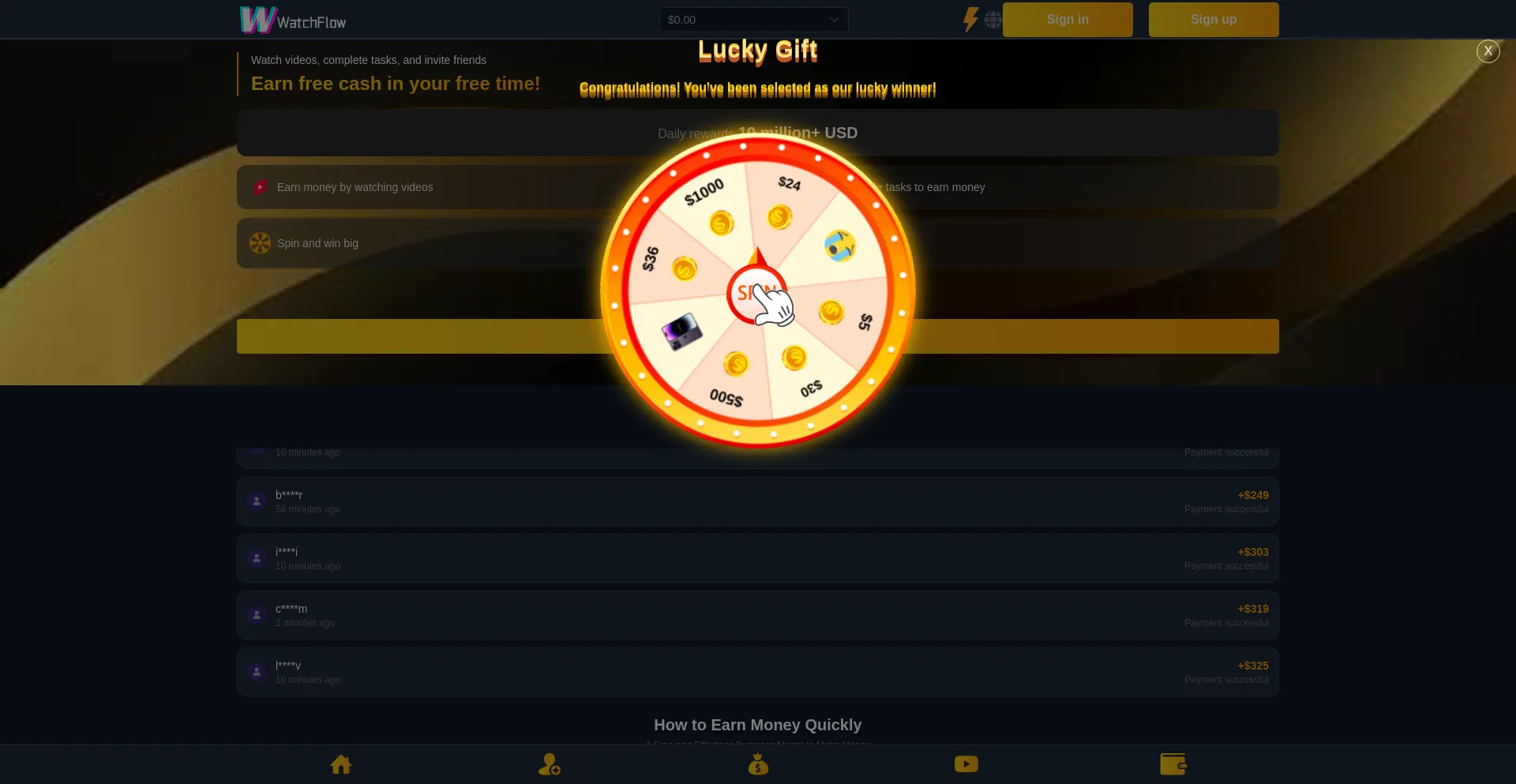 Website screenshot of Watchaflow.buzz