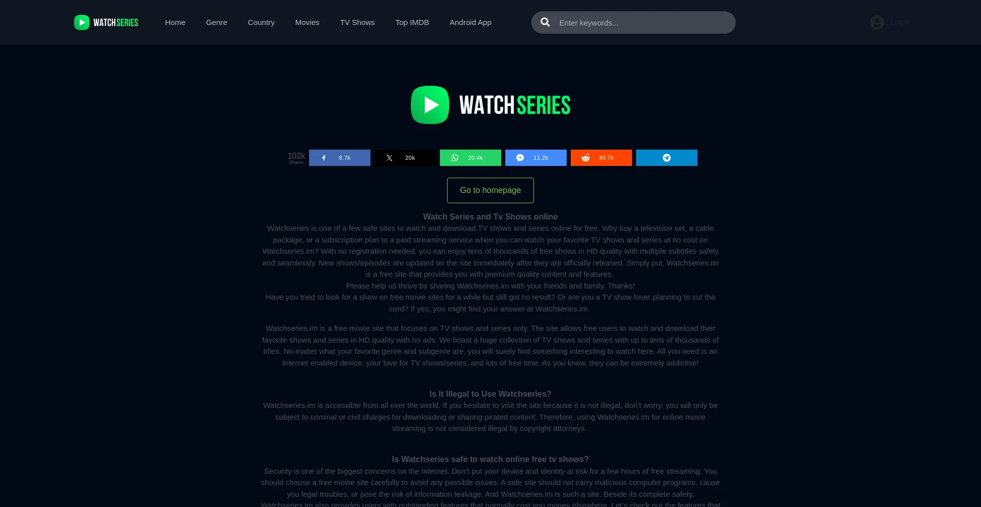 Website screenshot of Watchseries.im