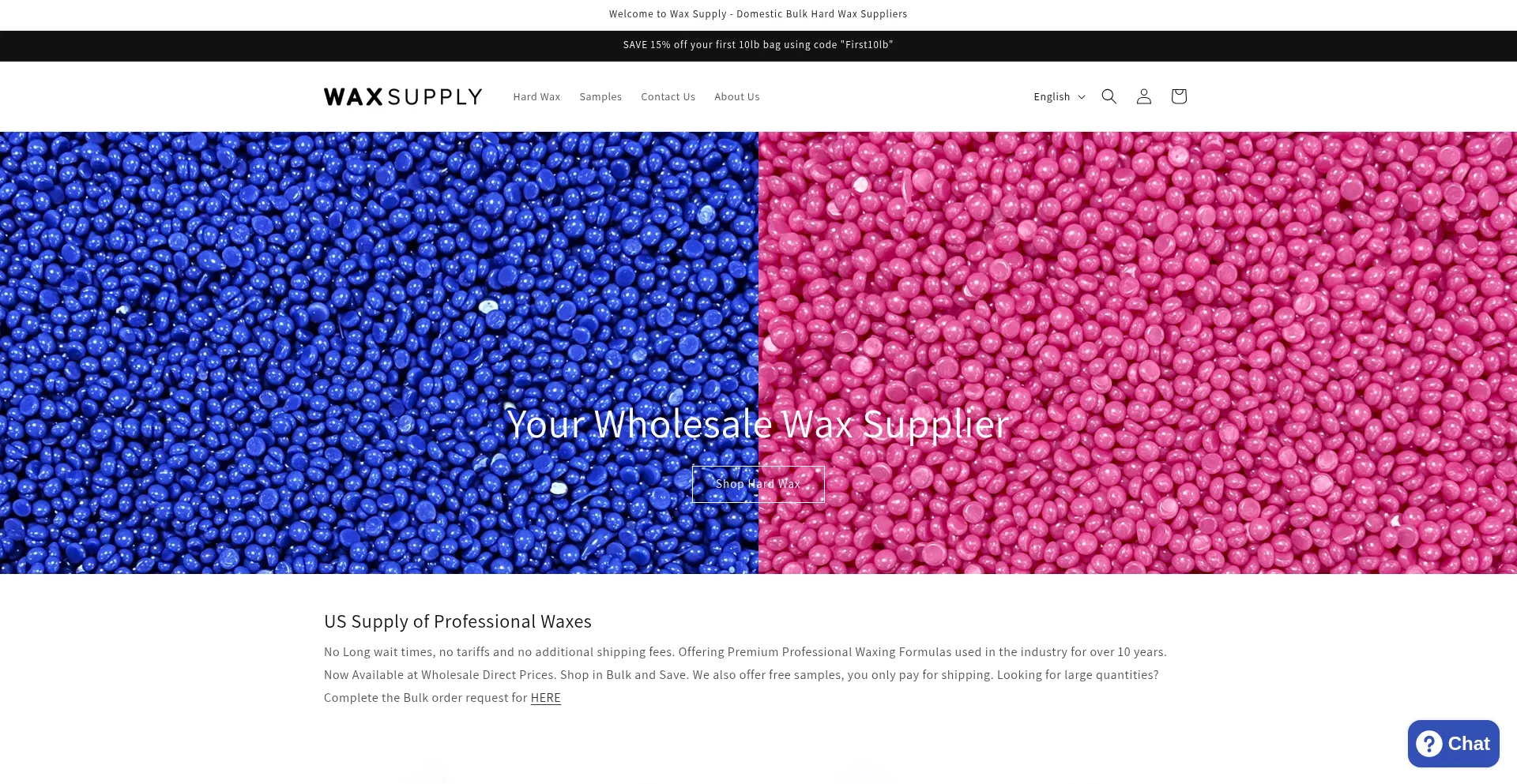 Website screenshot of Waxsupply.com