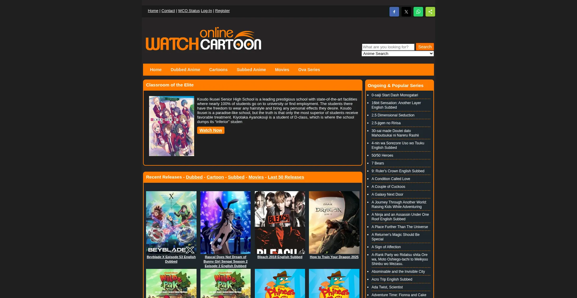 Website screenshot of Wcoflix.tv