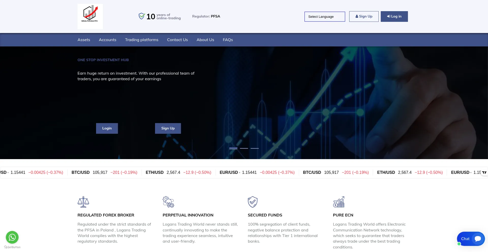 Website screenshot of Wealthvaultfx.com