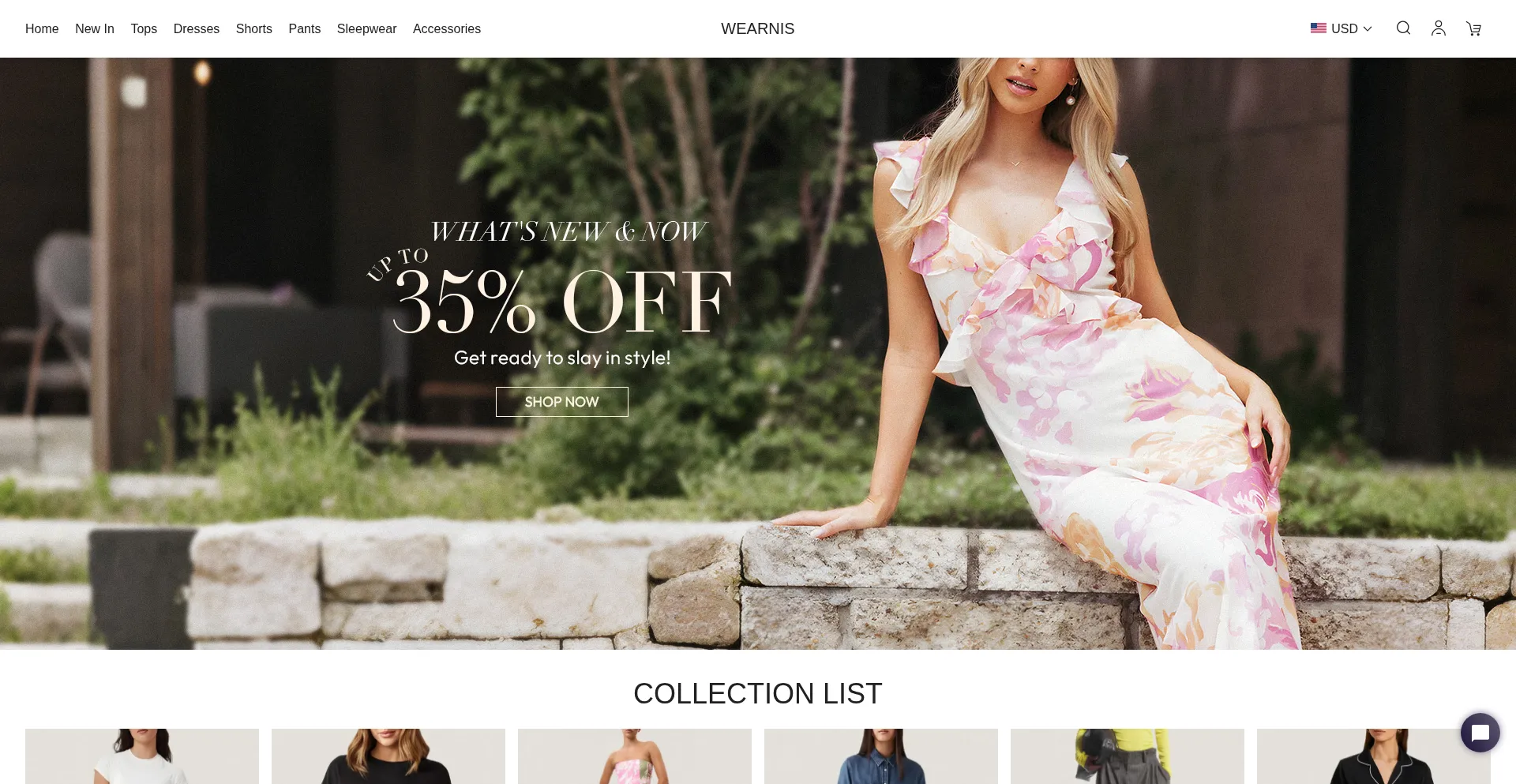 Website screenshot of Wearnis.com
