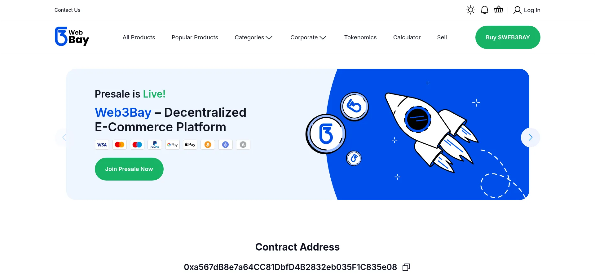 Website screenshot of Web3bay.io
