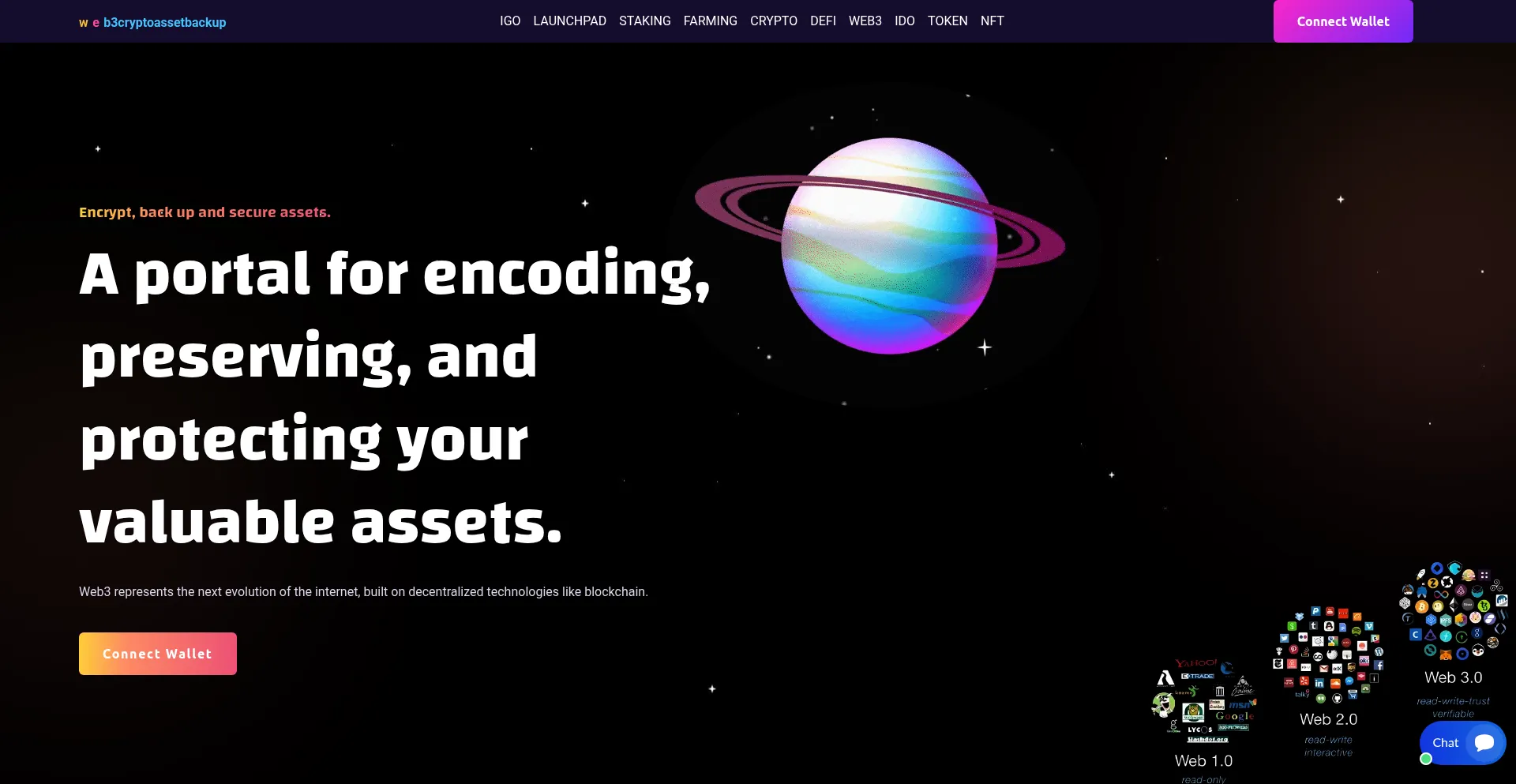 Website screenshot of Web3cryptoassetbackup.com