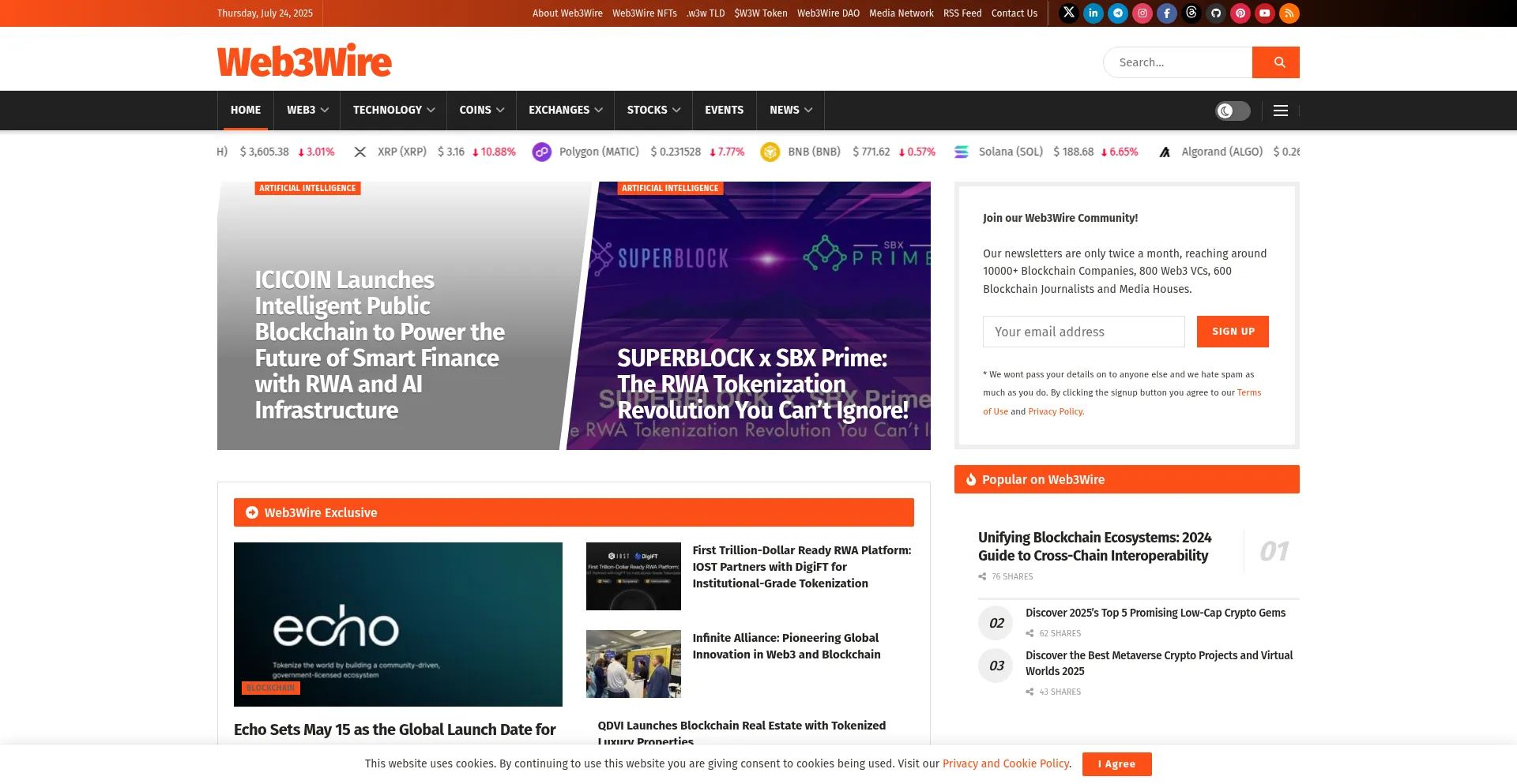 Website screenshot of Web3wire.org