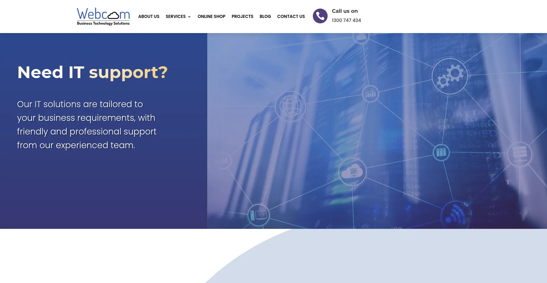 Website screenshot of Webcomsolutions.com.au