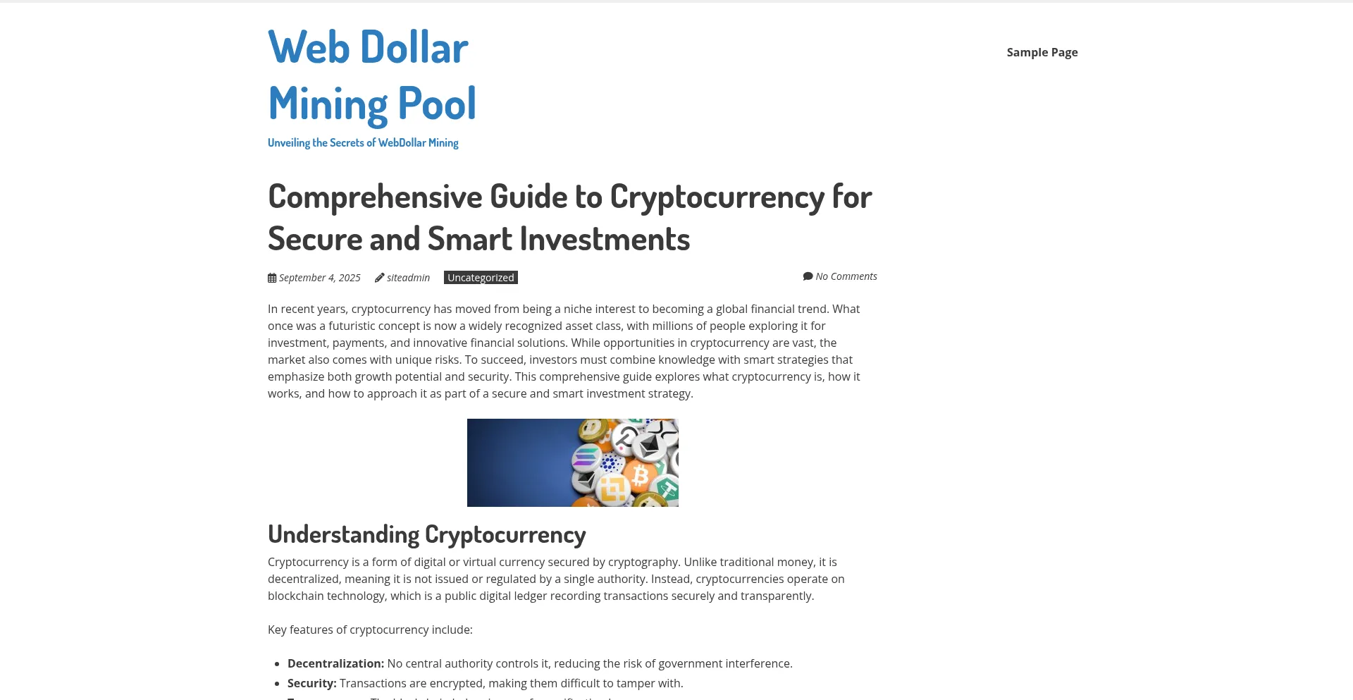 Website screenshot of Webdollarminingpool.com