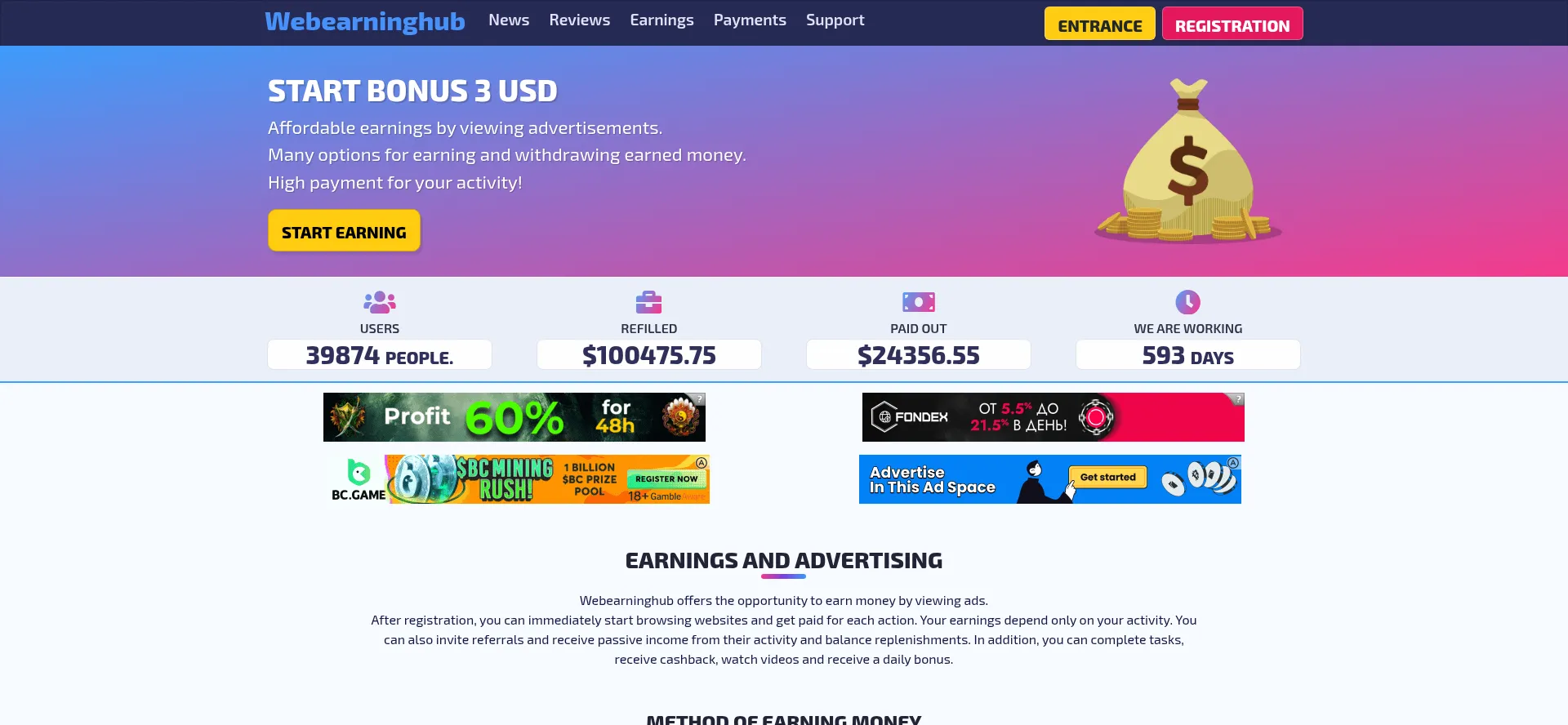 Website screenshot of Webearninghub.net