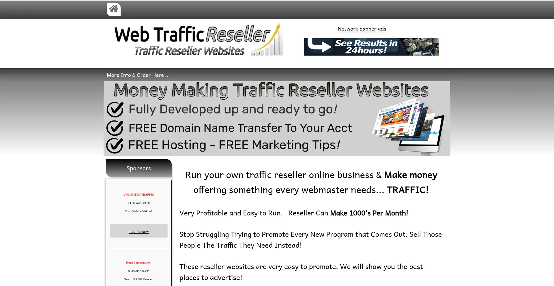 Website screenshot of Webtrafficreseller.com