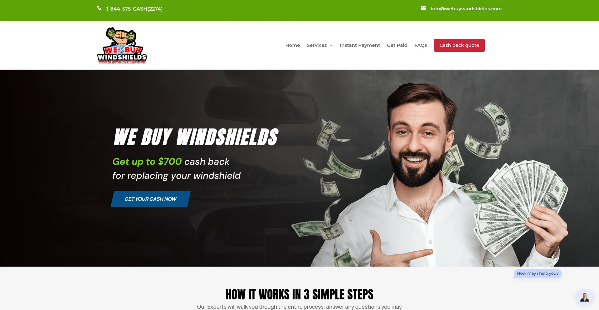 Website screenshot of Webuywindshields.com