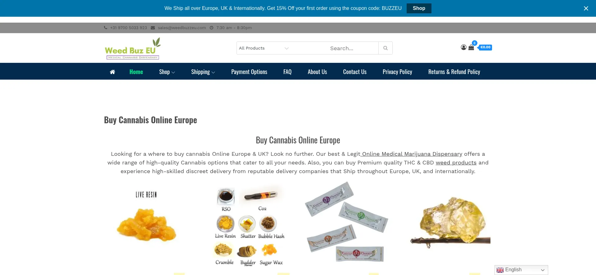 Website screenshot of Weedbuzzeu.com