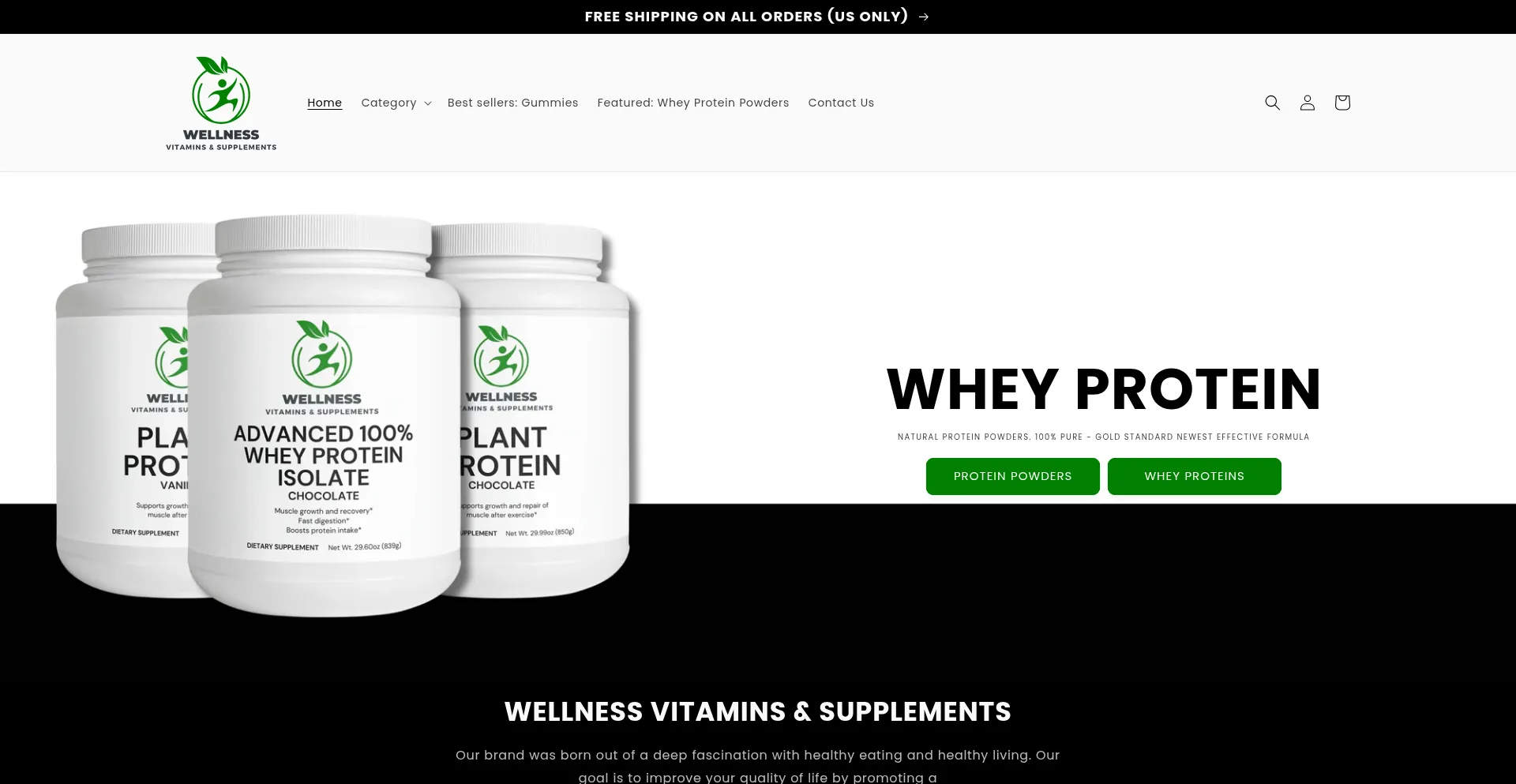 Website screenshot of Wellnessvitaminsandsupplements.com