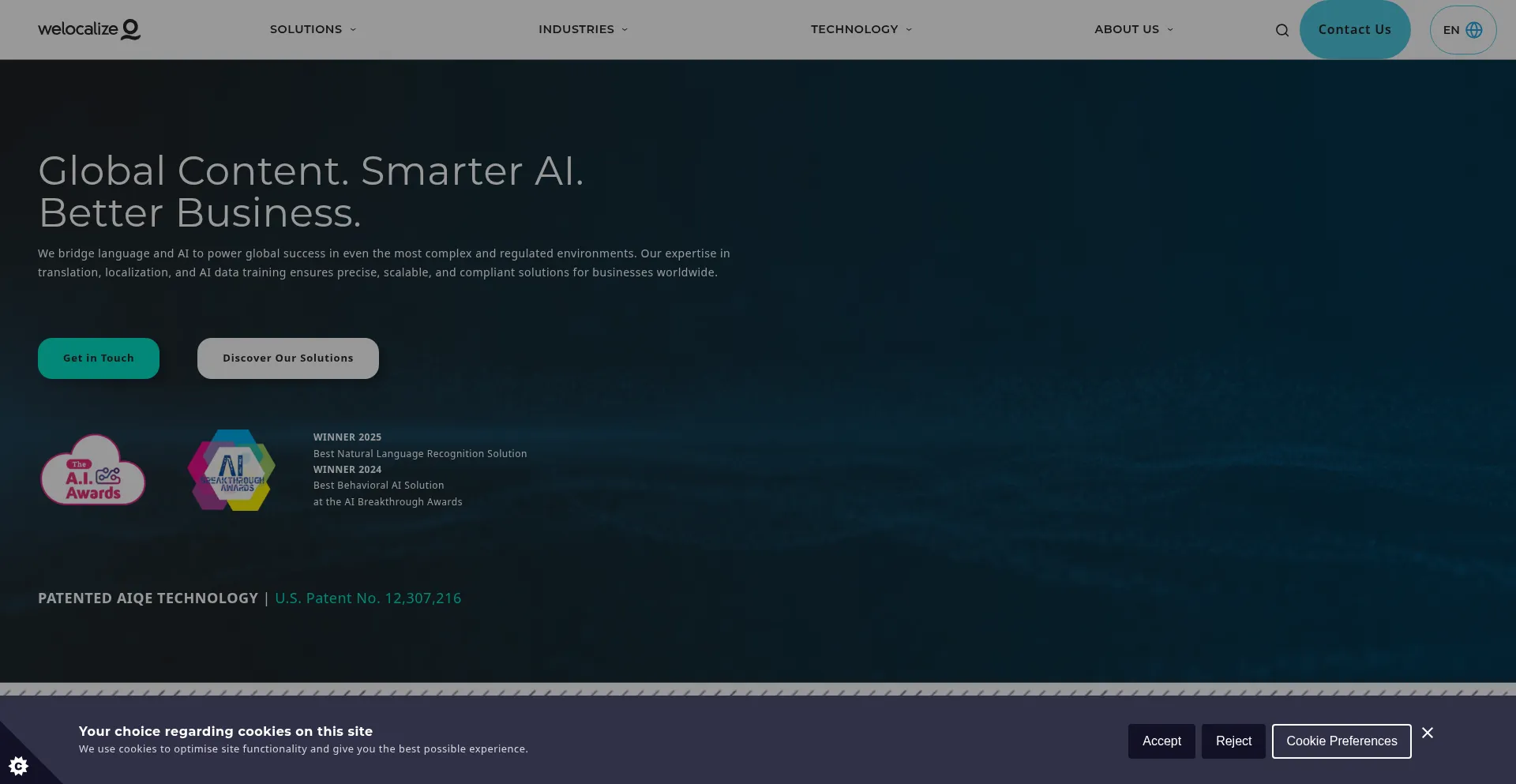 Website screenshot of Welocalize.com