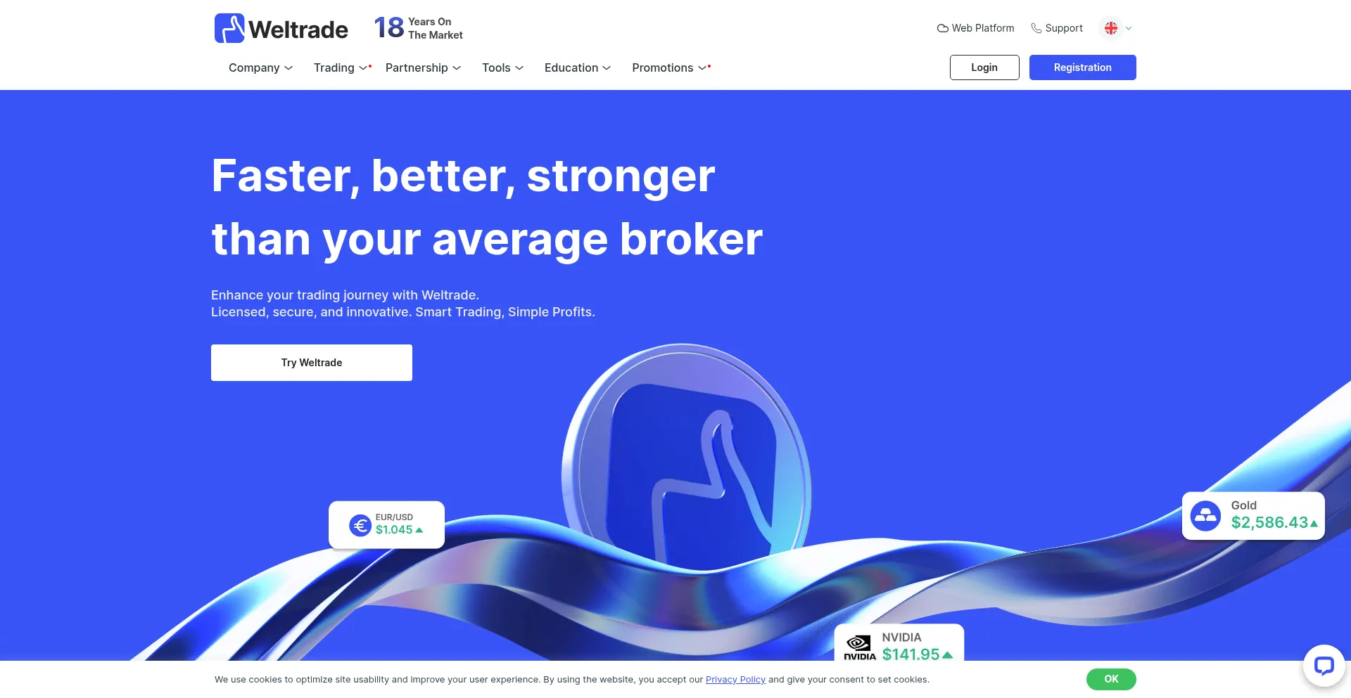 Website screenshot of Weltrade.com