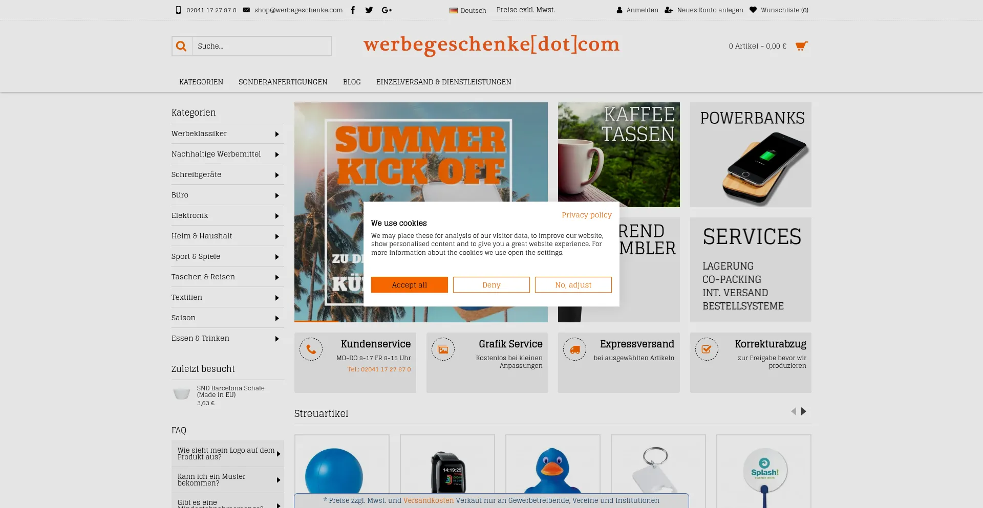 Website screenshot of Werbegeschenke.com