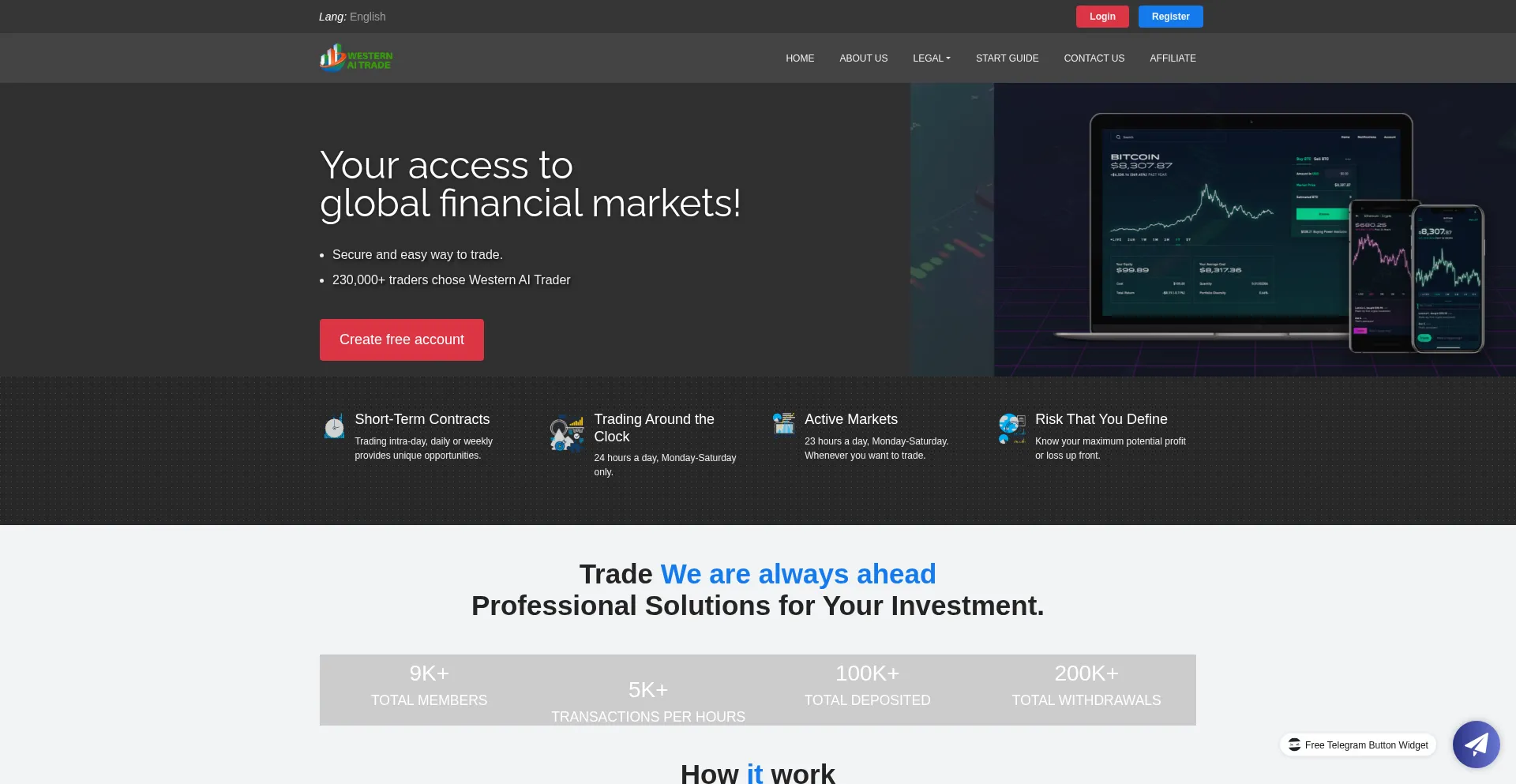 Website screenshot of Westernaitraders.com