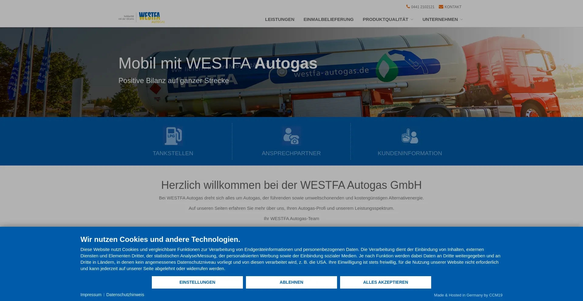 Website screenshot of Westfa-autogas.de