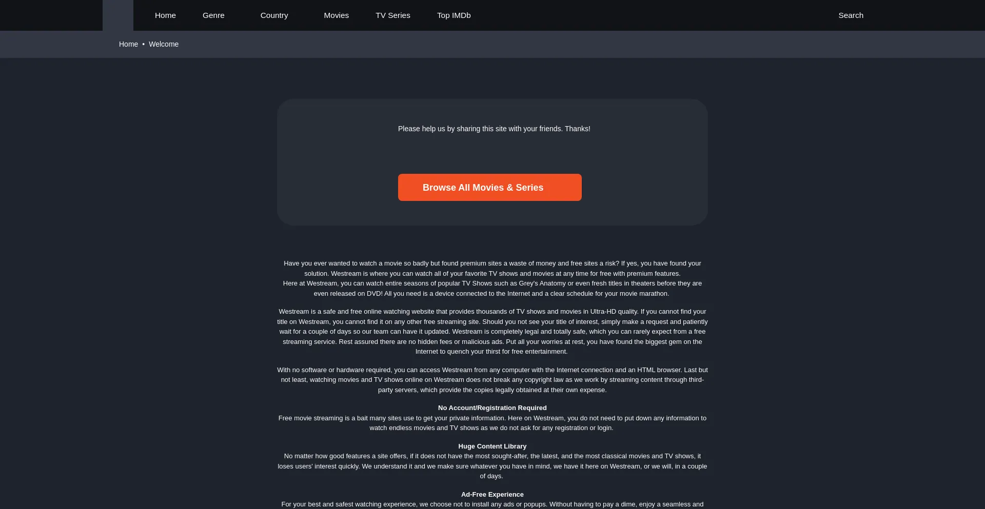 Website screenshot of Westream.to