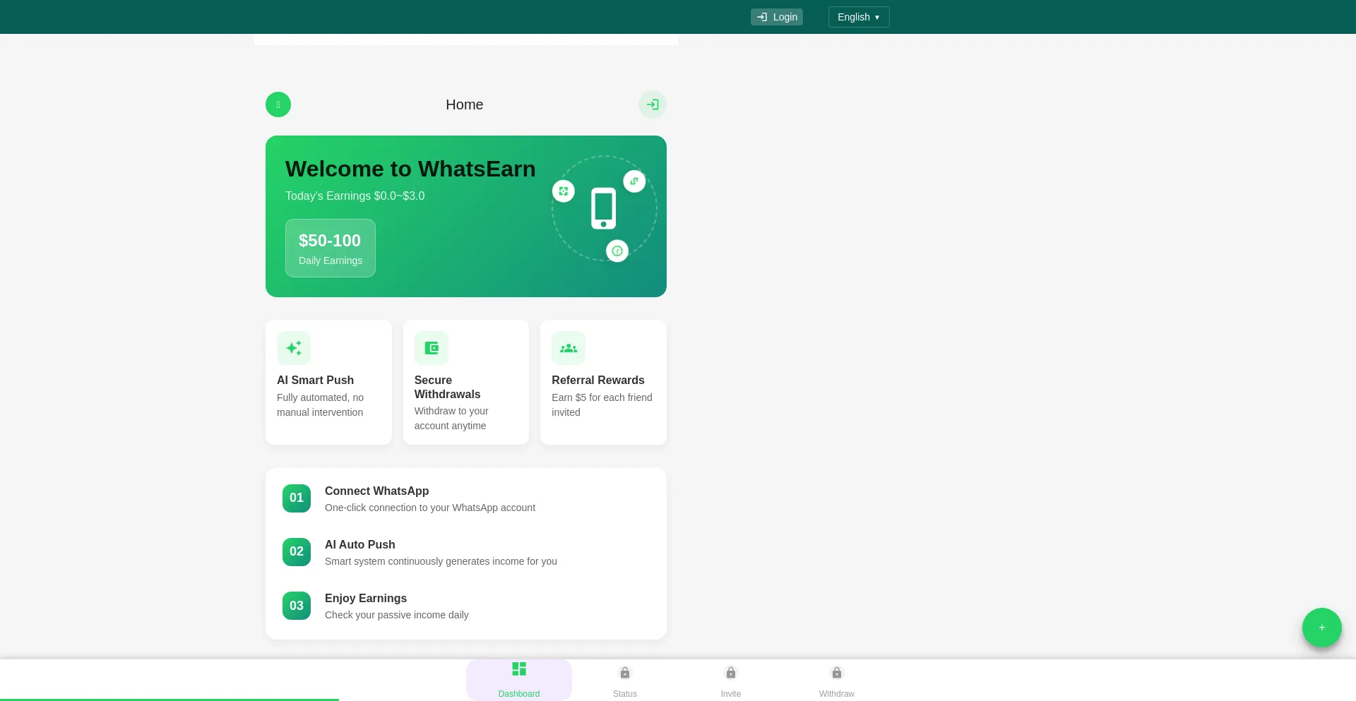 Website screenshot of Whatsearnmoney.cc