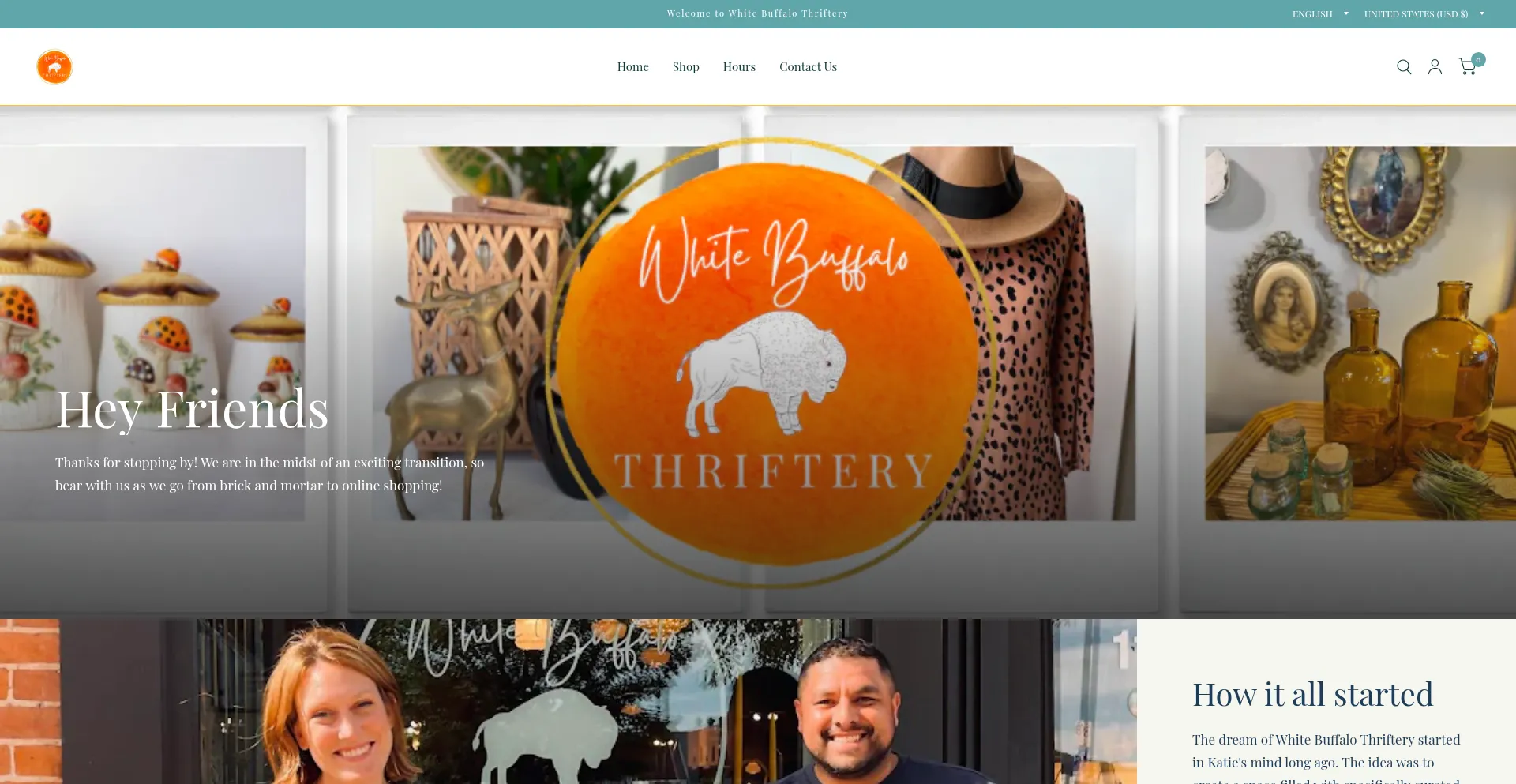 Website screenshot of Whitebuffalothriftery.com