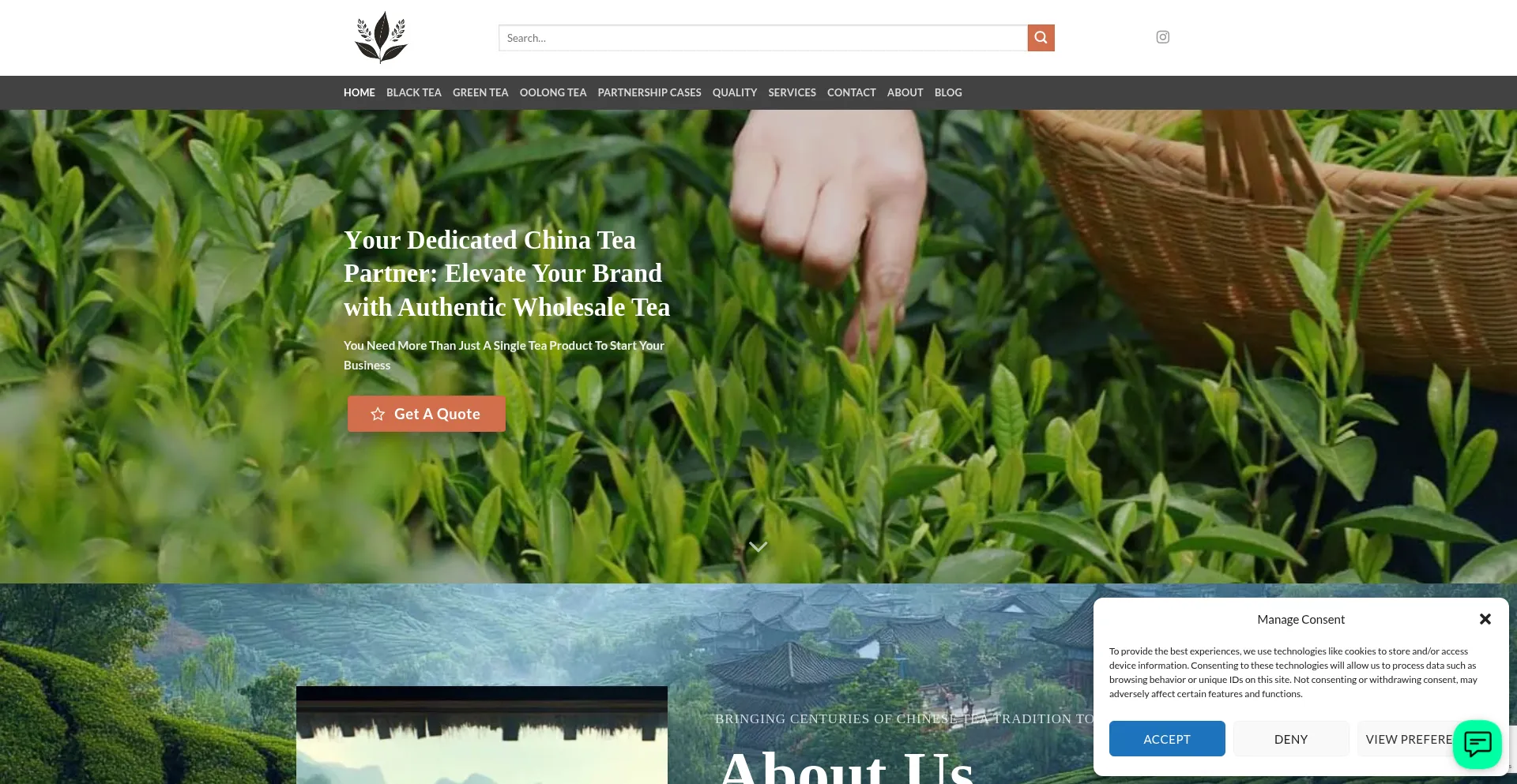 Website screenshot of Wholesaletea.org