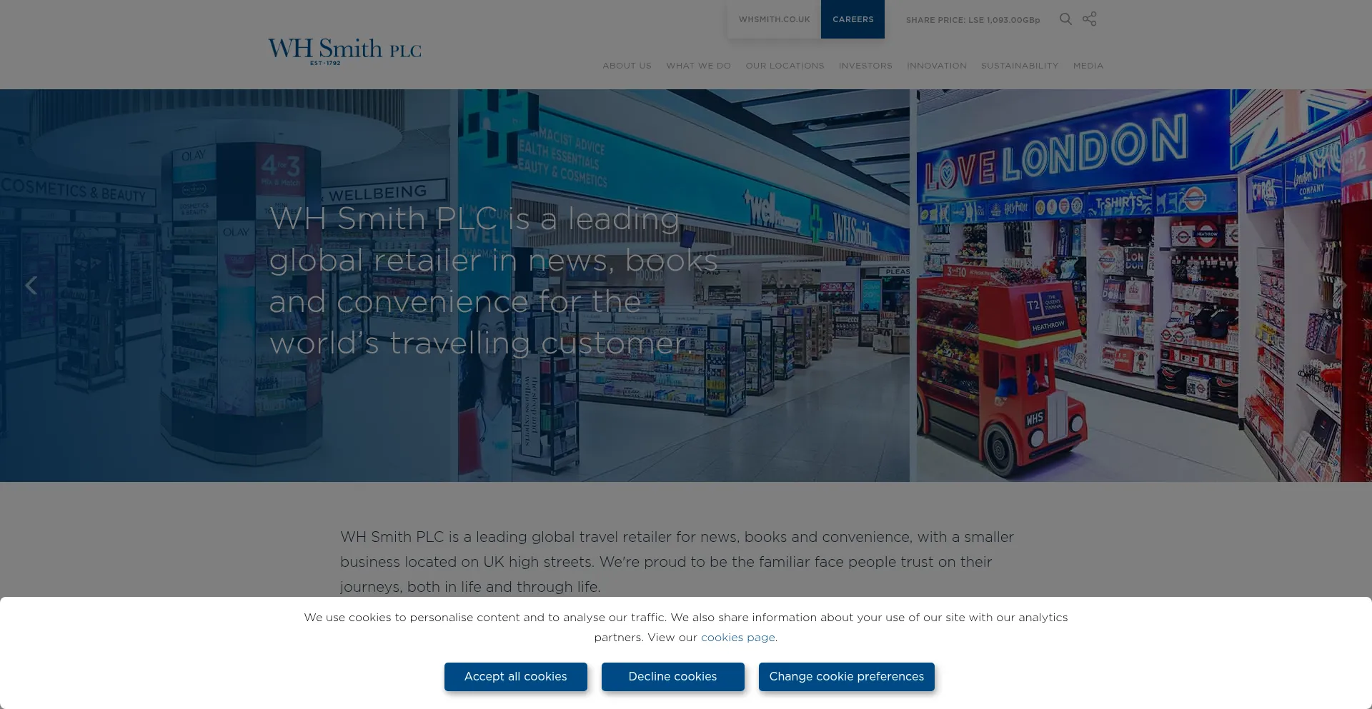 Website screenshot of Whsmithplc.co.uk
