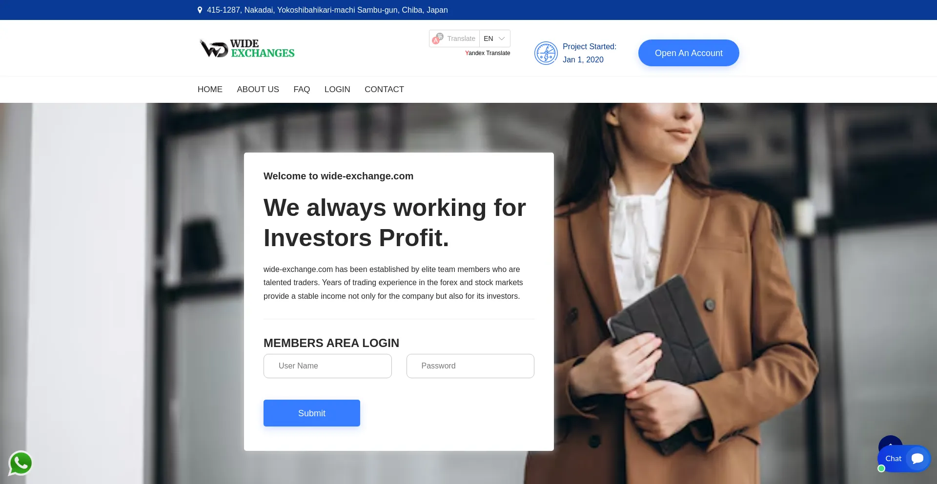 Website screenshot of Wide-exchange.com