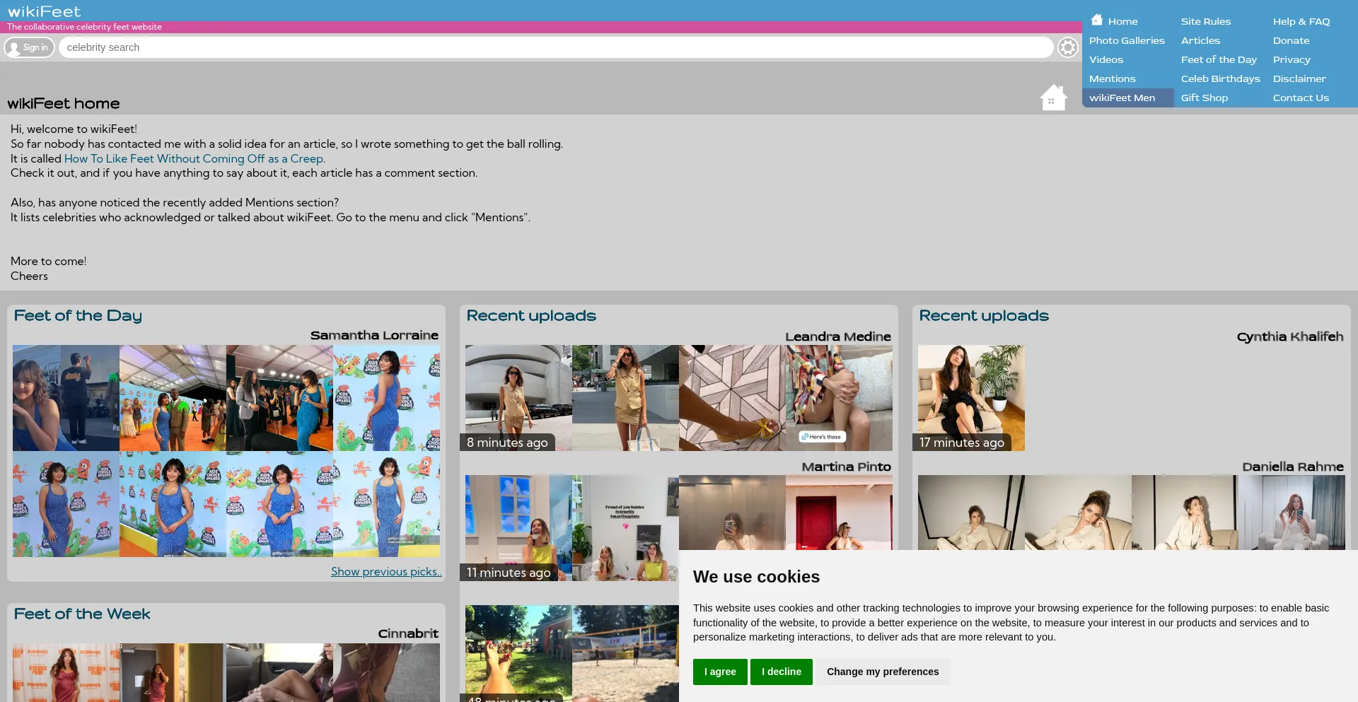 Website screenshot of Wikifeet.com
