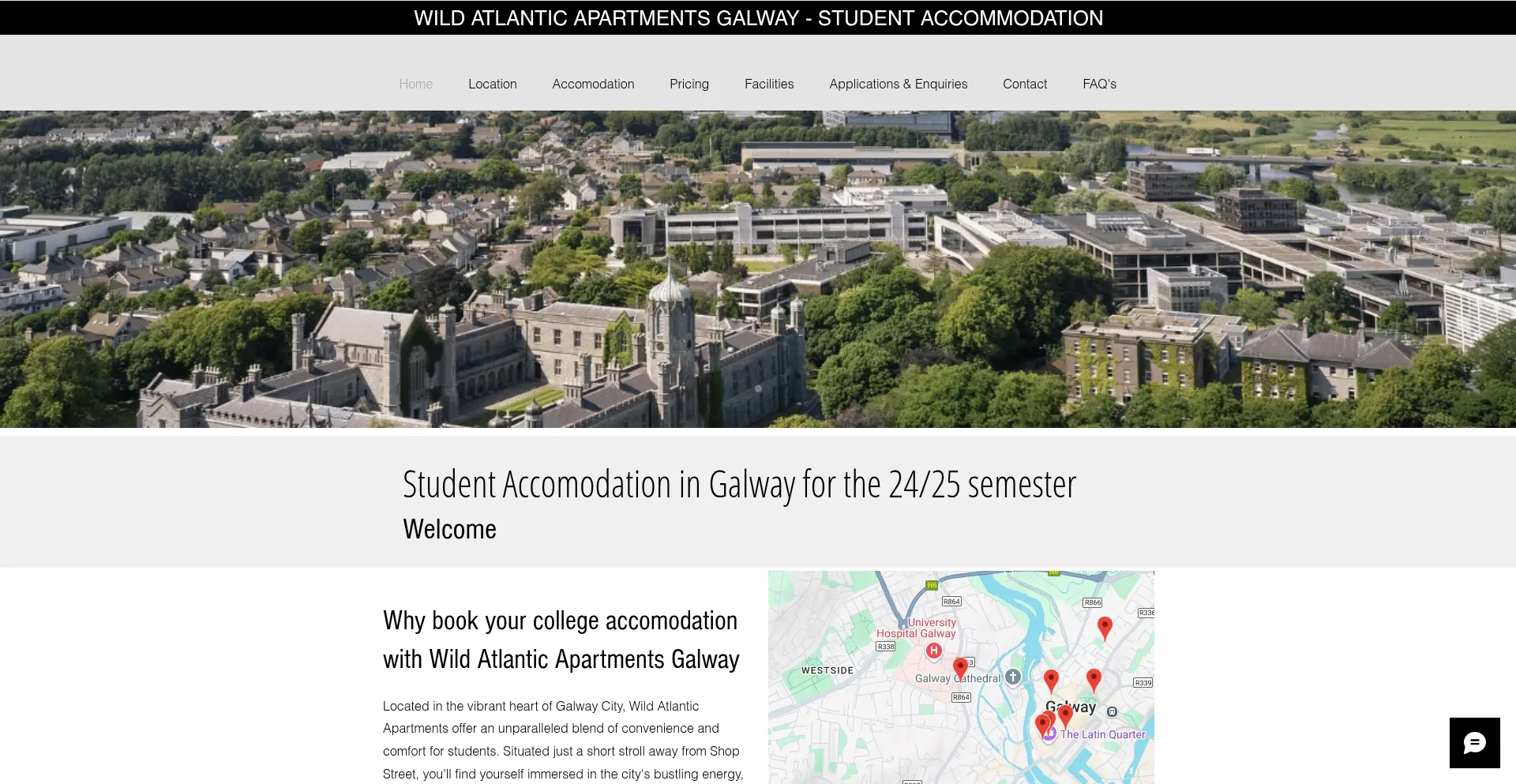 Website screenshot of Wildatlanticapartmentsgalway.com