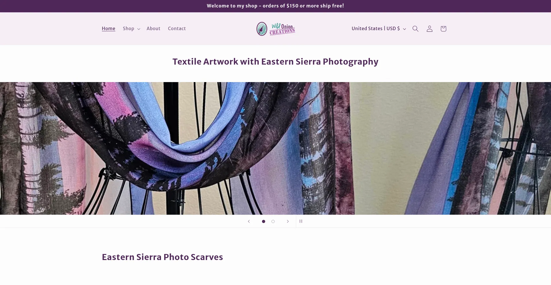 Website screenshot of Wildonioncreations.com