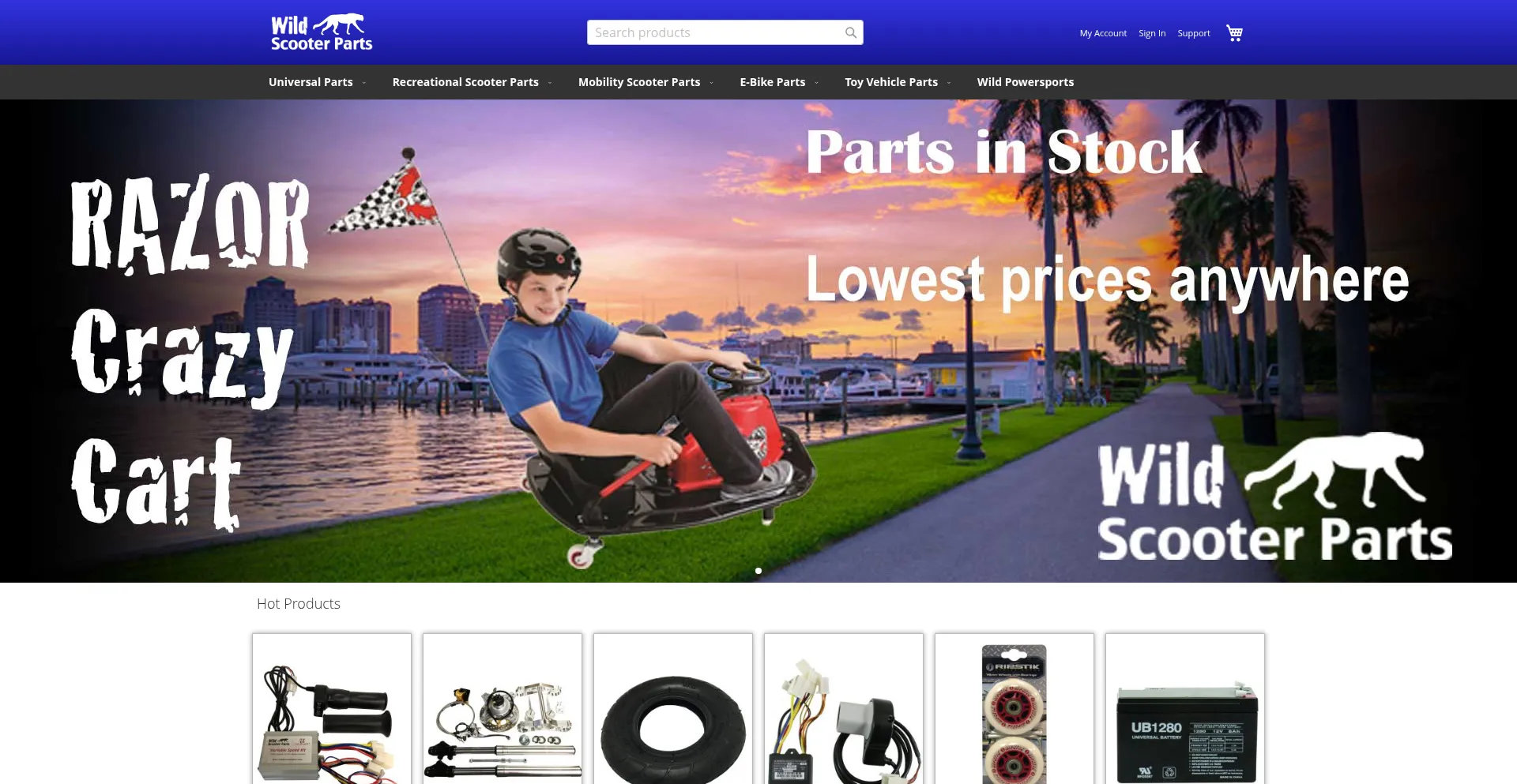 Website screenshot of Wildscooterparts.com