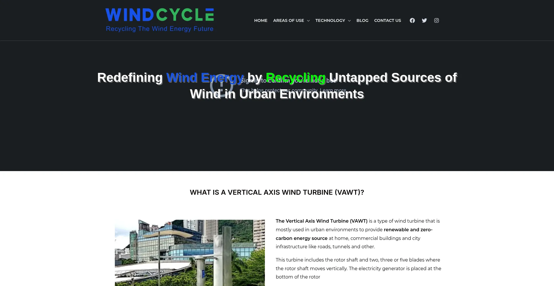 Website screenshot of Windcycle.energy