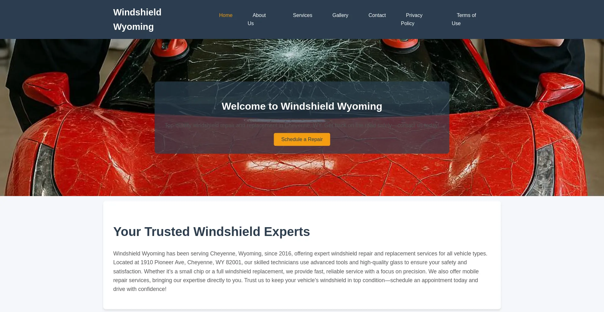 Website screenshot of Windshieldwyoming.org