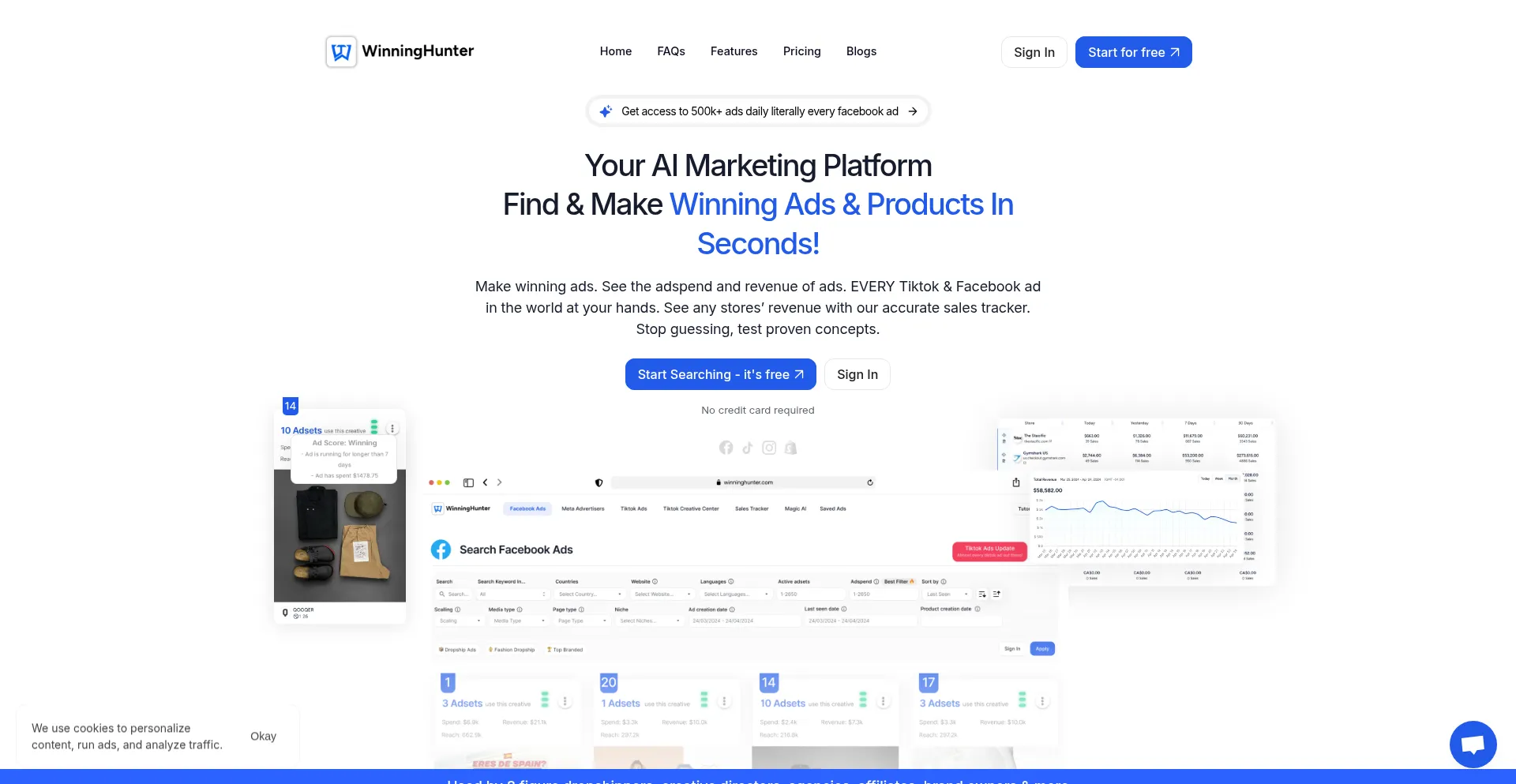 Website screenshot of Winninghunter.com