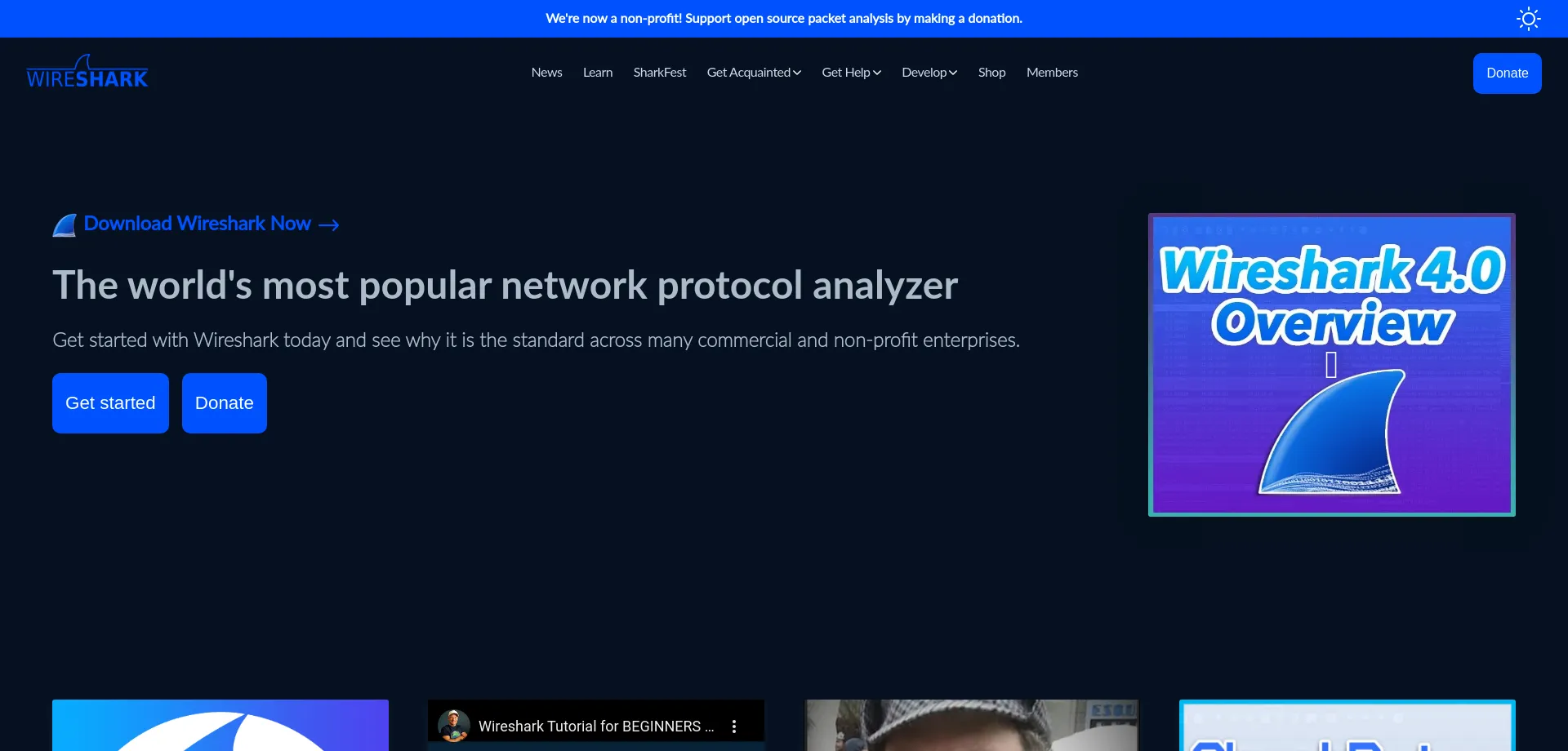 Website screenshot of Wireshark.org