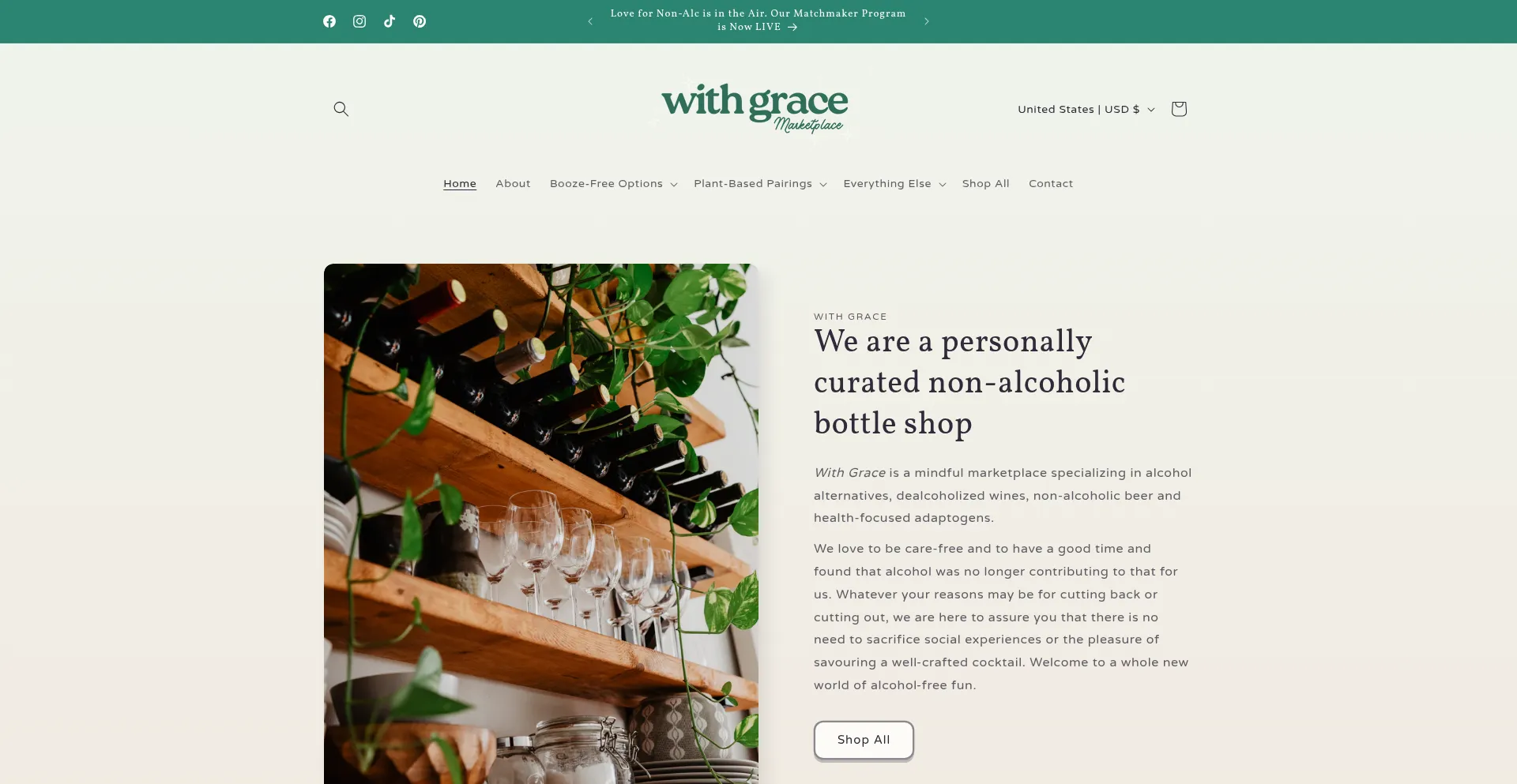 Website screenshot of Withgracemarketplace.com