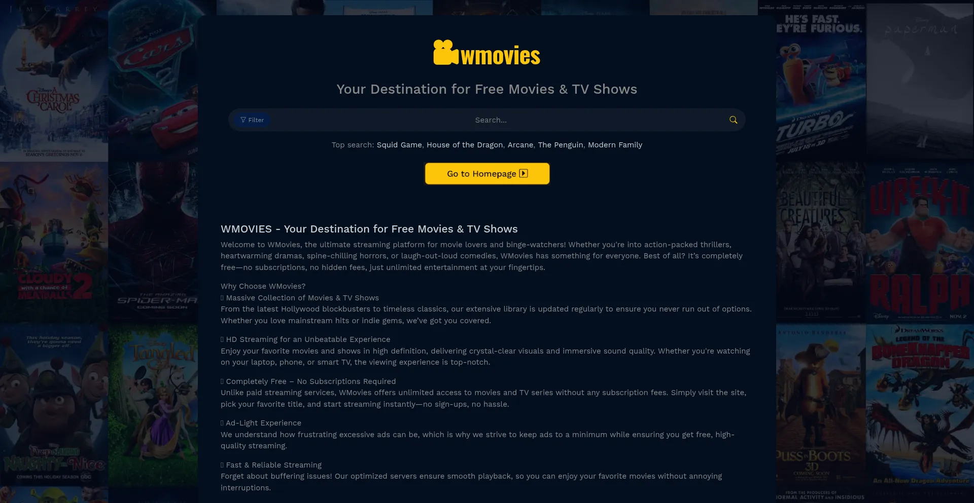 Website screenshot of Wmovies.one
