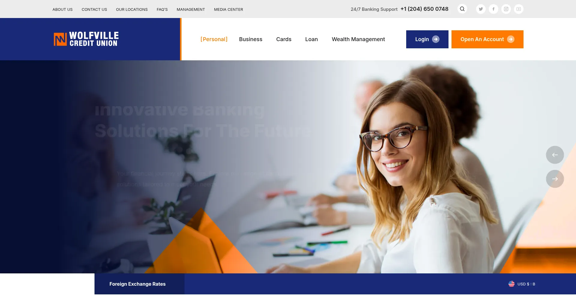 Website screenshot of Wolfvillecu.com