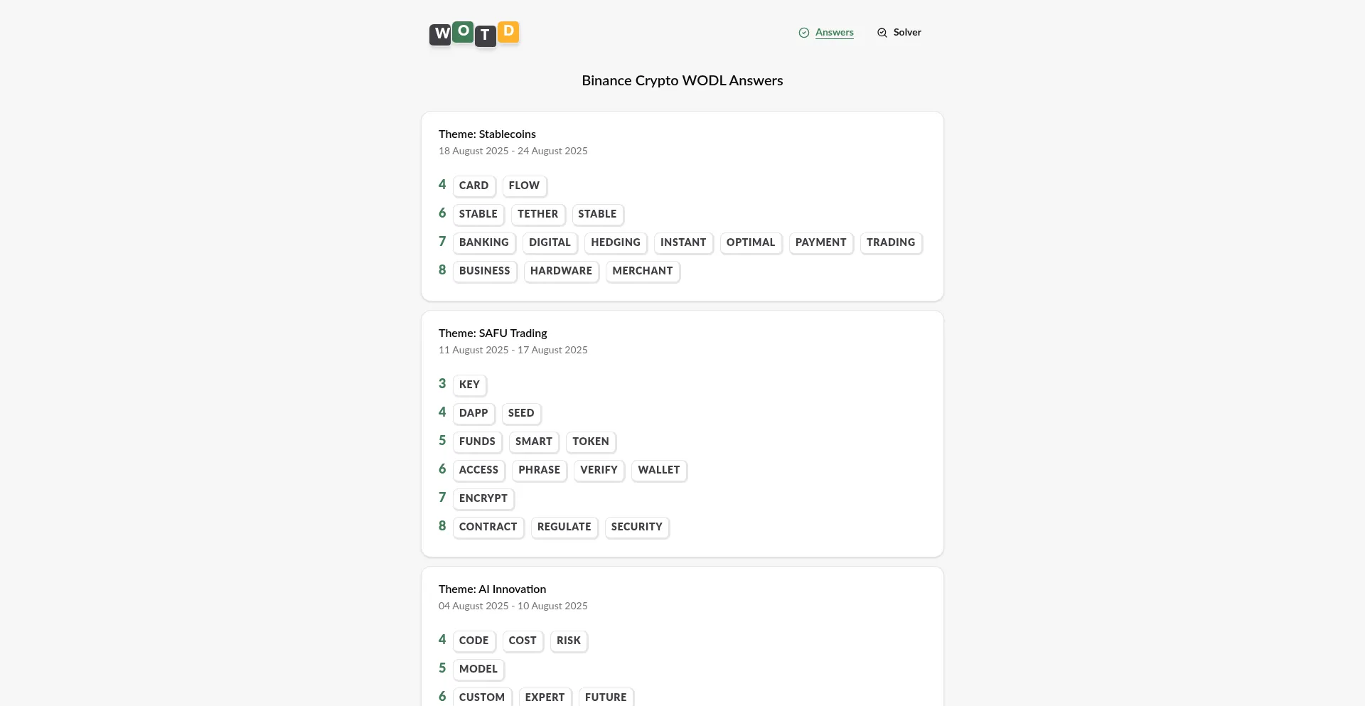 Website screenshot of Wordofthedaysolver.com